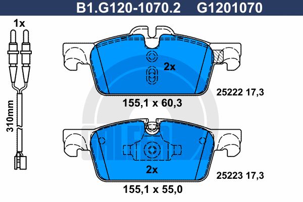 GALFER Bremžu uzliku kompl., Disku bremzes B1.G120-1070.2