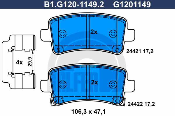 GALFER Bremžu uzliku kompl., Disku bremzes B1.G120-1149.2