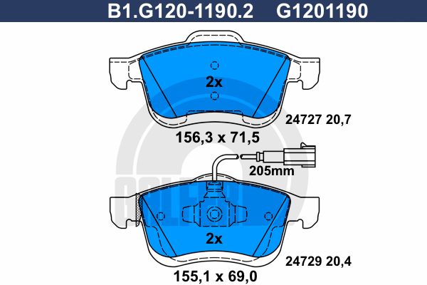 GALFER Bremžu uzliku kompl., Disku bremzes B1.G120-1190.2