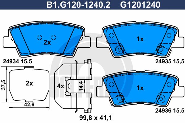 GALFER Bremžu uzliku kompl., Disku bremzes B1.G120-1240.2