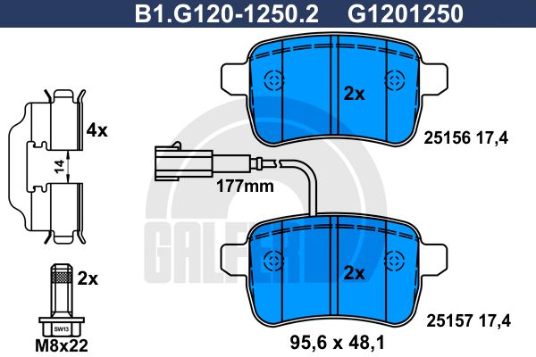 GALFER Комплект тормозных колодок, дисковый тормоз B1.G120-1250.2