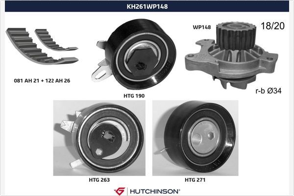 HUTCHINSON Водяной насос + комплект зубчатого ремня KH 261WP148