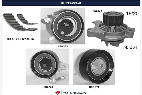 HUTCHINSON Водяной насос + комплект зубчатого ремня KH 293WP148