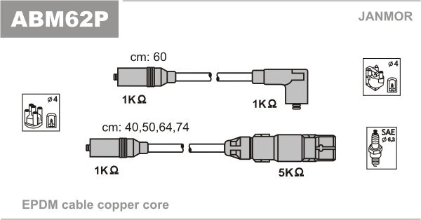 JANMOR Комплект проводов зажигания ABM62P