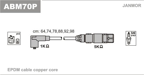 JANMOR Комплект проводов зажигания ABM70P