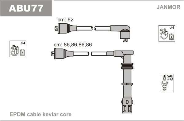 JANMOR Комплект проводов зажигания ABU77