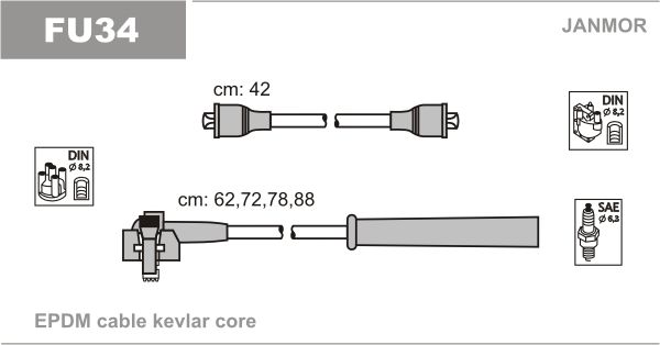 JANMOR Комплект проводов зажигания FU34