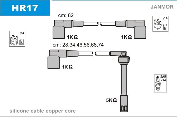 JANMOR Комплект проводов зажигания HR17