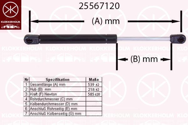 KLOKKERHOLM Gāzes atspere, Bagāžas/Kravas nodalījuma vāks 25567120