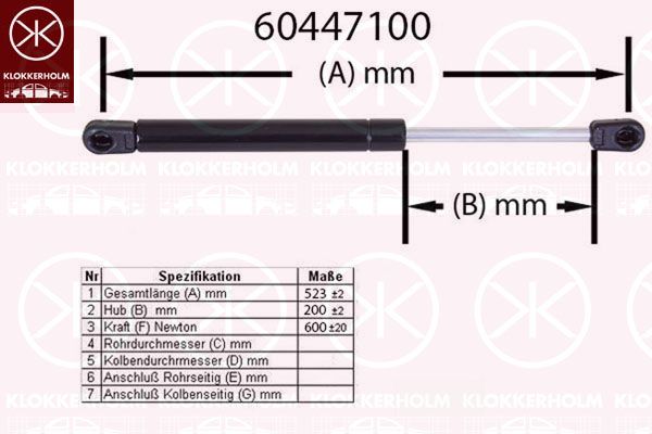 KLOKKERHOLM Gāzes atspere, Bagāžas/Kravas nodalījuma vāks 60447100