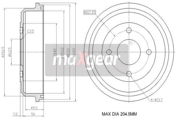 MAXGEAR Bremžu trumulis 19-1036