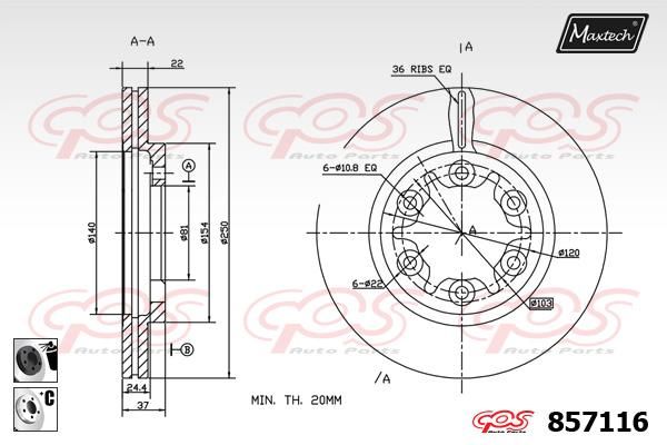 MAXTECH Тормозной диск 857116.6060