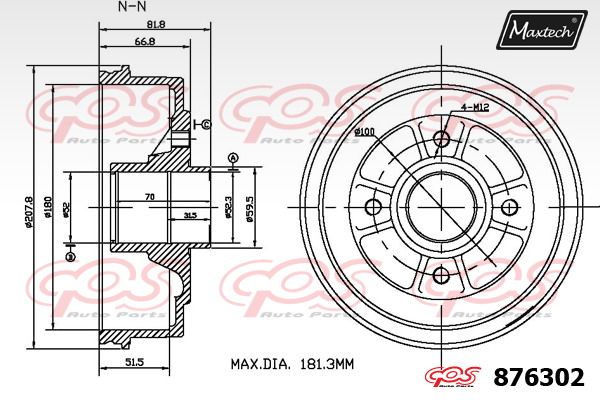 MAXTECH Тормозной барабан 876302.0006