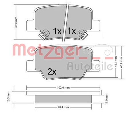 METZGER Комплект тормозных колодок, дисковый тормоз 1170410