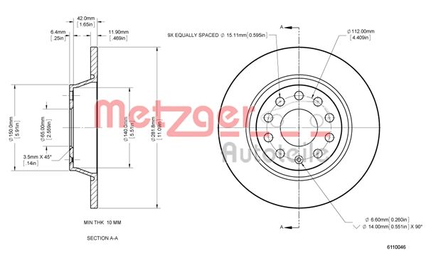 METZGER Bremžu diski 6110046