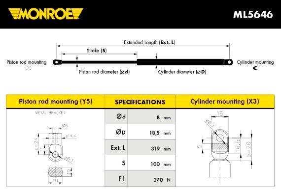 MONROE Gāzes atspere, Motora pārsegs ML5646