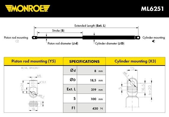 MONROE Газовая пружина, капот ML6251