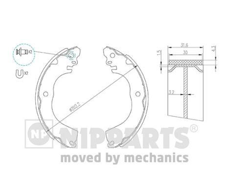 NIPPARTS Комплект тормозных колодок, стояночная тормозная с N3501058