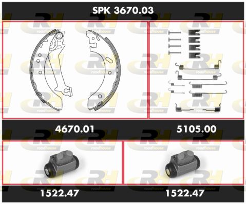 ROADHOUSE Комплект тормозов, барабанный тормозной механизм SPK 3670.03