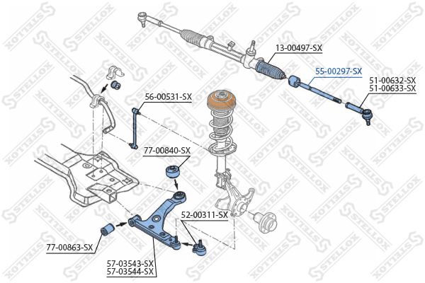 STELLOX Aksiālais šarnīrs, Stūres šķērsstiepnis 55-00297-SX