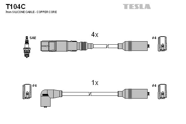 TESLA Комплект проводов зажигания T104C