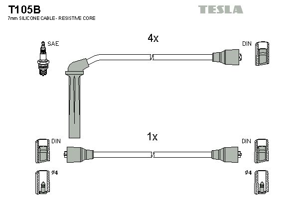 TESLA Комплект проводов зажигания T105B
