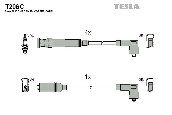 TESLA Комплект проводов зажигания T206C