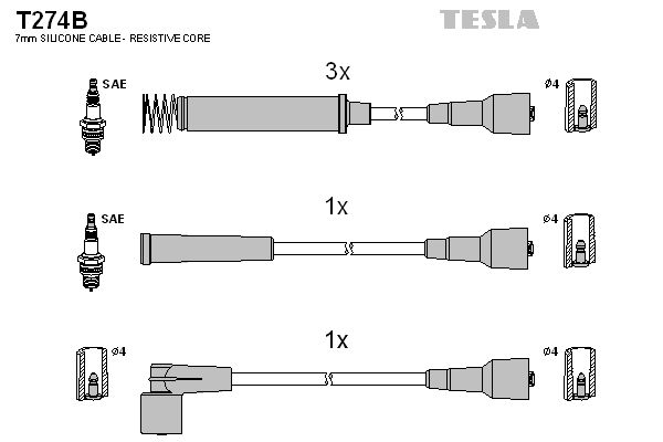 TESLA Комплект проводов зажигания T274B