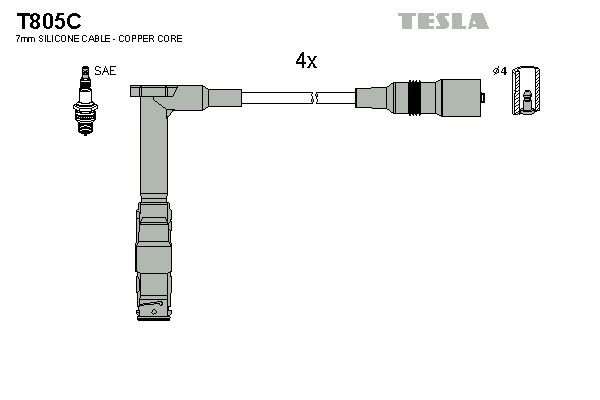 TESLA Комплект проводов зажигания T805C