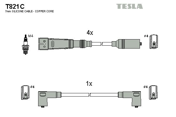 TESLA Комплект проводов зажигания T821C