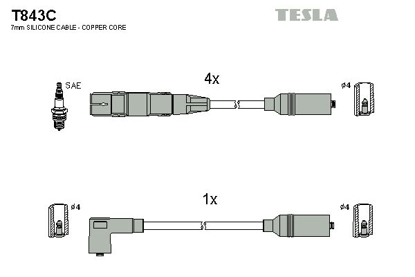 TESLA Комплект проводов зажигания T843C