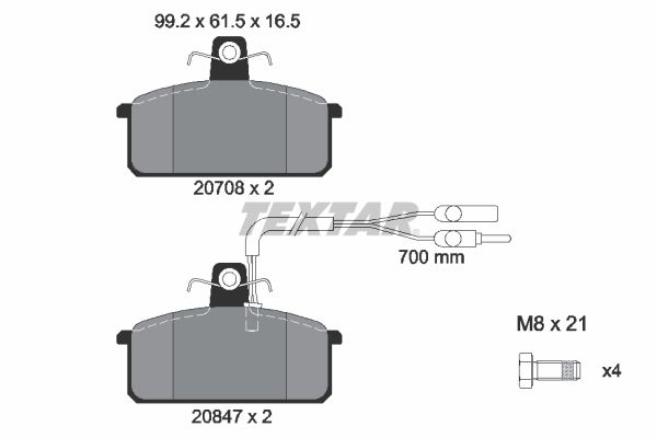 TEXTAR Комплект тормозных колодок, дисковый тормоз 2070804