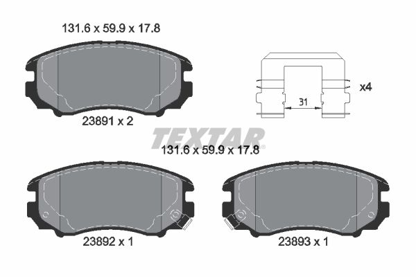 TEXTAR Комплект тормозных колодок, дисковый тормоз 2389105