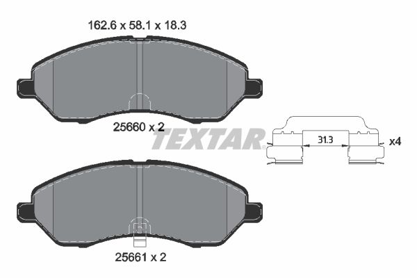 TEXTAR Комплект тормозных колодок, дисковый тормоз 2566001