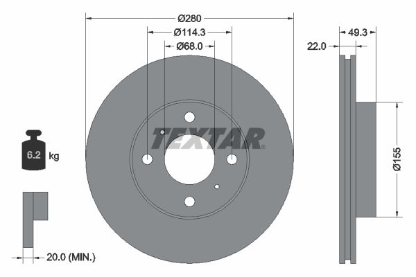 TEXTAR Тормозной диск 92109300