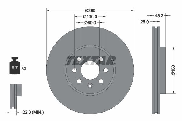 TEXTAR Тормозной диск 92129303