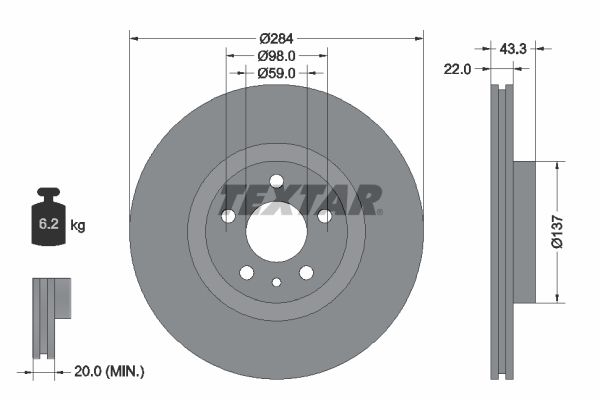 TEXTAR Тормозной диск 92252803