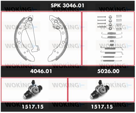 WOKING Комплект тормозов, барабанный тормозной механизм SPK 3046.01