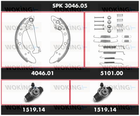 WOKING Комплект тормозов, барабанный тормозной механизм SPK 3046.05