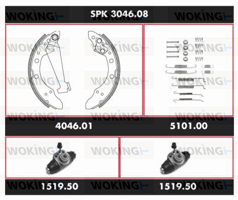 WOKING Комплект тормозов, барабанный тормозной механизм SPK 3046.08