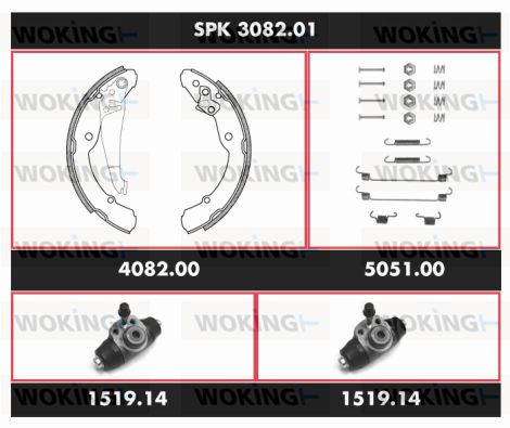 WOKING Комплект тормозов, барабанный тормозной механизм SPK 3082.01