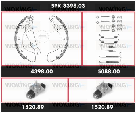 WOKING Комплект тормозов, барабанный тормозной механизм SPK 3398.03