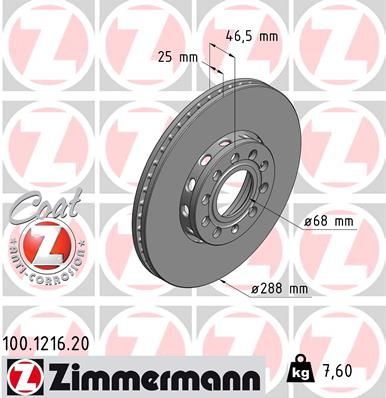 ZIMMERMANN Тормозной диск 100.1216.20