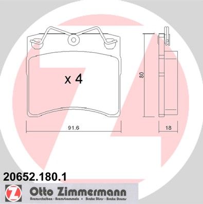 ZIMMERMANN Комплект тормозных колодок, дисковый тормоз 20652.180.1