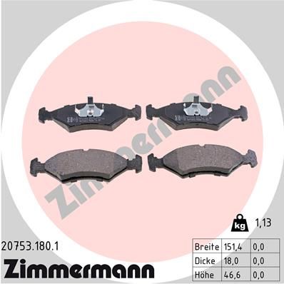 ZIMMERMANN Комплект тормозных колодок, дисковый тормоз 20753.180.1