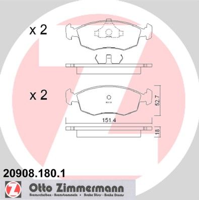 ZIMMERMANN Комплект тормозных колодок, дисковый тормоз 20908.180.1
