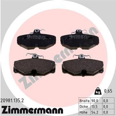 ZIMMERMANN Комплект тормозных колодок, дисковый тормоз 20981.135.2