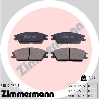 ZIMMERMANN Комплект тормозных колодок, дисковый тормоз 21012.150.1
