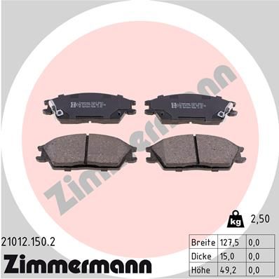 ZIMMERMANN Комплект тормозных колодок, дисковый тормоз 21012.150.2