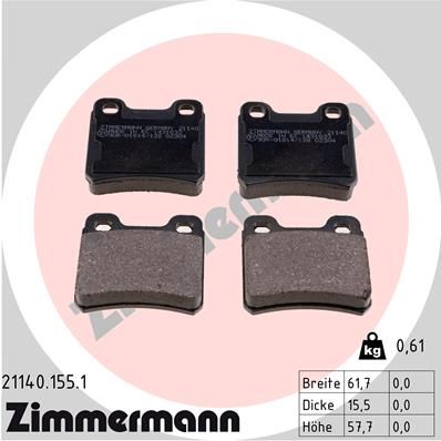 ZIMMERMANN Комплект тормозных колодок, дисковый тормоз 21140.155.1